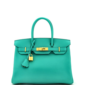 Hermes Birkin Handbag Green Epsom with Gold Hardware 30