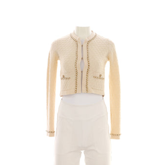 Chanel Women's Chain Trim Two Pocket Crewneck Cardigan Cashmere