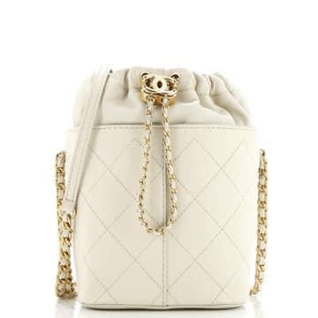 Chanel CC Drawstring Bucket Crossbody Bag Stitched Calfskin Medium