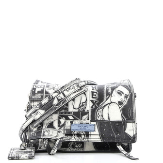 Prada Etiquette Flap Bag Printed Leather Small