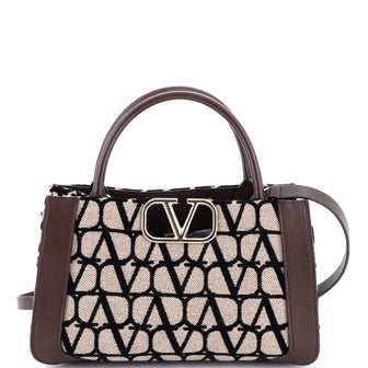 Valentino Garavani VLogo Shopper Tote Toile Iconograph Fabric with Leather Small