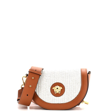 Versace Medusa Saddle Crossbody Raffia and Leather Small