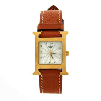 Hermes Heure H Quartz Watch Plated Metal and Leather 21