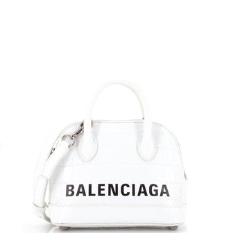 Balenciaga Logo Ville Bag Crocodile Embossed Leather XXS