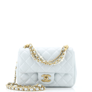 Chanel Pearl Twist Square Flap Bag Quilted Shiny Lambskin Mini