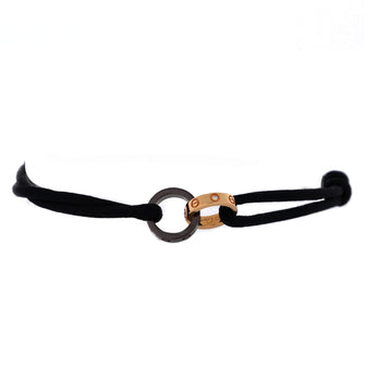 Cartier Charity Love 4 Diamonds Double Rings On Cord Bracelet Silk Cord with 18K Rose Gold and Ceramic and Diamonds