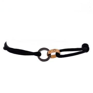 Cartier Charity Love 4 Diamonds Double Rings On Cord Bracelet Silk Cord with 18K Rose Gold and Ceramic and Diamonds