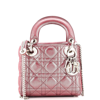 Christian Dior Lady Dior Chain Bag Cannage Quilt Iridescent Leather Mini