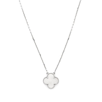 Van Cleef & Arpels Vintage Alhambra Pendant Necklace 18K White Gold and Mother of Pearl