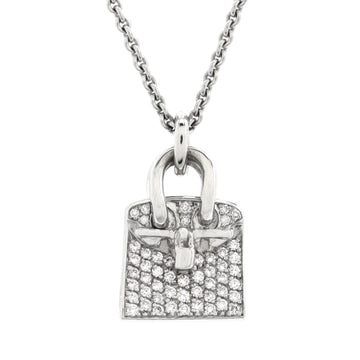 Hermes Birkin Amulette Pendant Necklace 18K White Gold and Diamonds