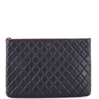 Chanel O Case Clutch Quilted Caviar Large