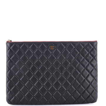 Chanel O Case Clutch Quilted Caviar Large