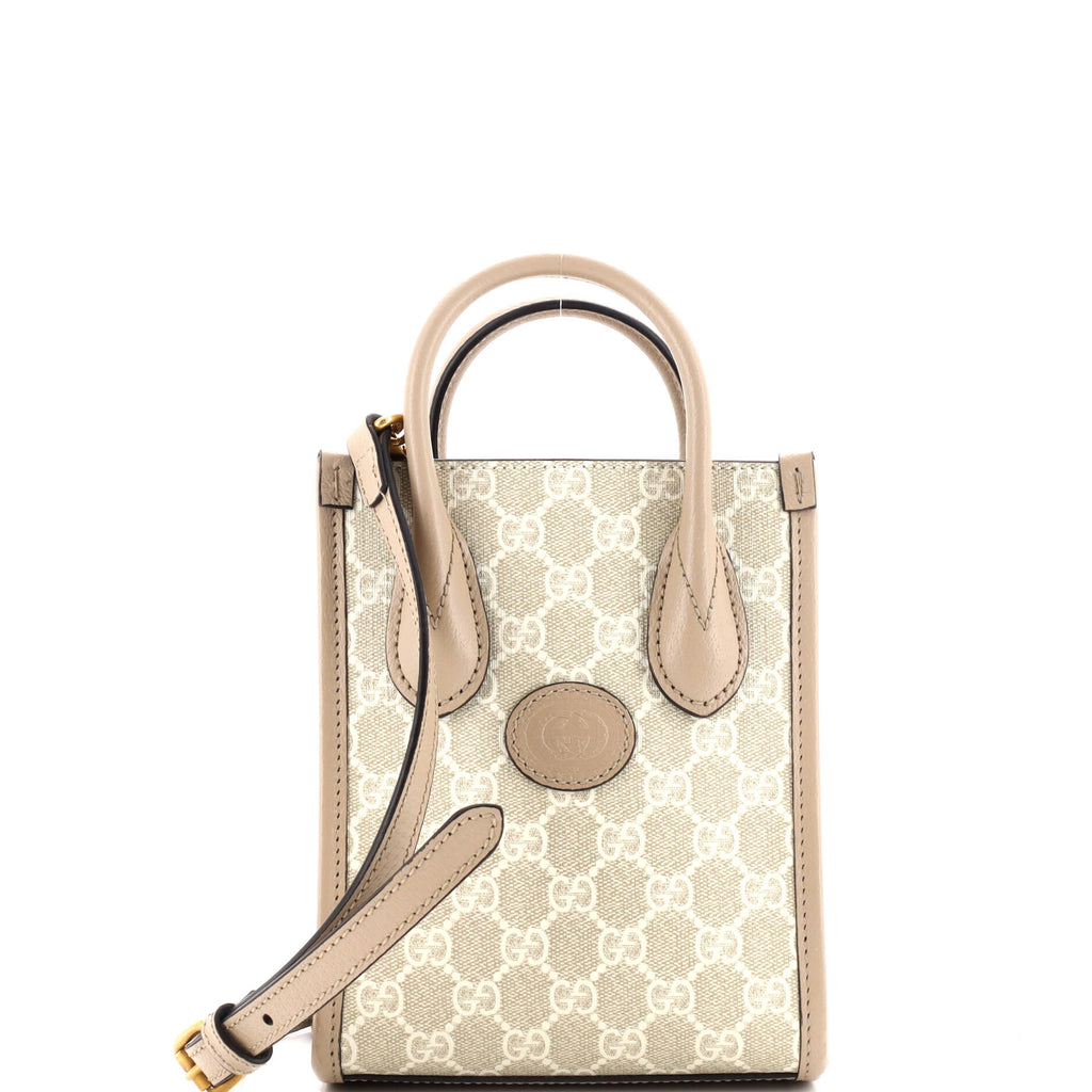 Gucci Interlocking G Patch Tote GG Coated Canvas Mini Neutral 3430942