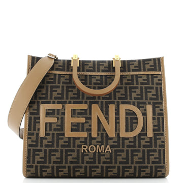 Fendi Sunshine Shopper Tote Zucca Embossed Leather Medium