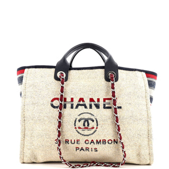 Chanel Deauville Tote Canvas with Striped Detail Medium