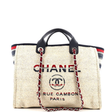 Chanel Deauville Tote Canvas with Striped Detail Medium