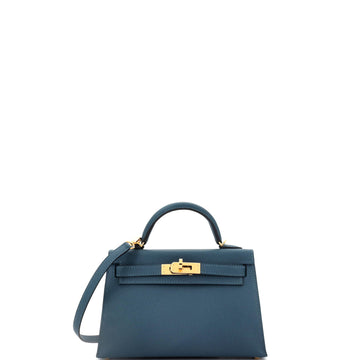 Hermes Kelly Mini II Bag Blue Epsom with Gold Hardware 20