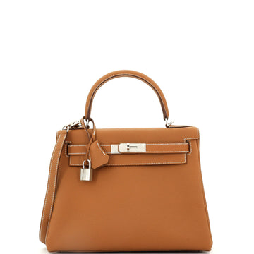 Hermes Kelly Handbag Brown Togo with Palladium Hardware 28
