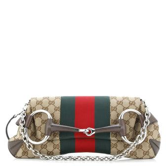 Gucci Horsebit NM Web Chain Clutch GG Canvas Medium