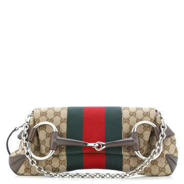 Gucci Horsebit NM Web Chain Clutch GG Canvas Medium