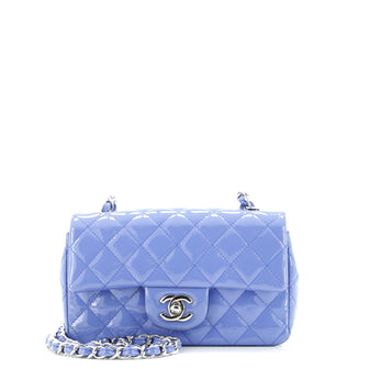 Chanel Classic Single Flap Bag Quilted Patent Mini Blue 3433081
