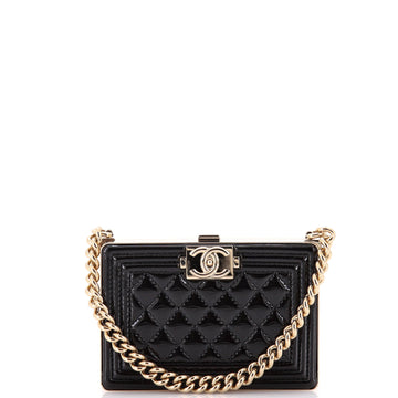 Chanel Boy Chain Box Minaudiere Quilted Patent