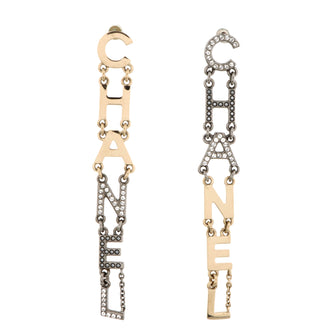 Chanel Logo Drop Earrings Metal with Crystals