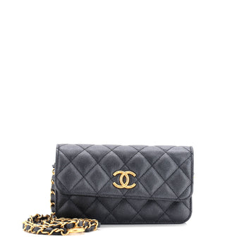 Chanel Quilted CC Toggle Phone Holder with Chain Quilted Iridescent Caviar