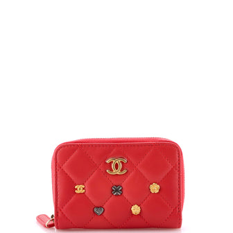 Chanel 18K Charms Zip Coin Purse Quilted Lambskin Small