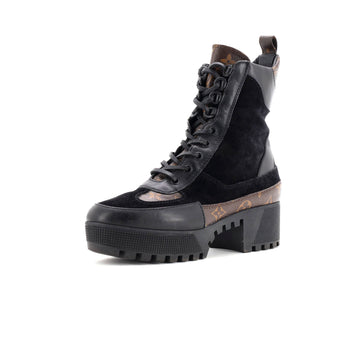 Louis Vuitton Women's Laureate Platform Desert Boots Suede with Monogram Canvas