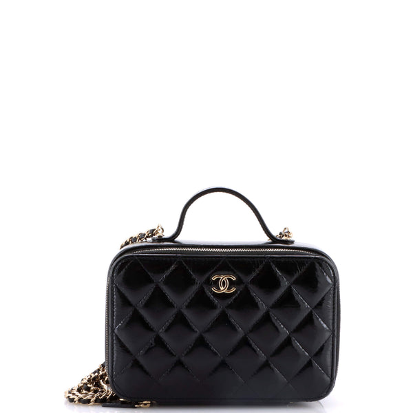 CHANEL ブラックレザー　バニティ Chanel Double Zip CC Vanity Case Quilted Shiny Lambskin Small