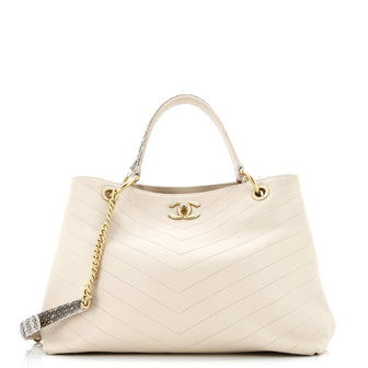 Chanel Chevron Chic Shopping Tote Calfskin with Snakeskin Small
