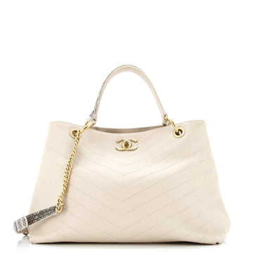 Chanel Chevron Chic Shopping Tote Calfskin with Snakeskin Small