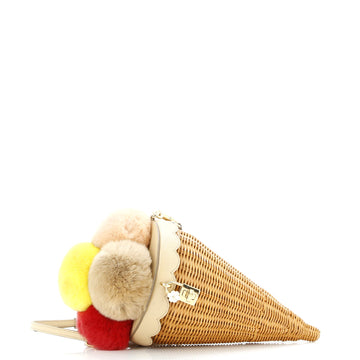 Dolce & Gabbana Ice Cream Cone Shoulder Bag Woven Straw and Fur