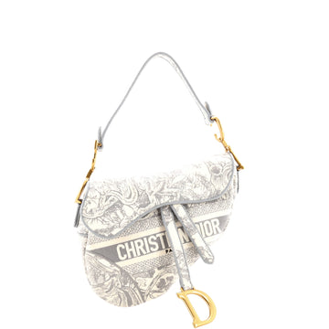 Christian Dior Saddle Bag Logo Embroidered Canvas Medium