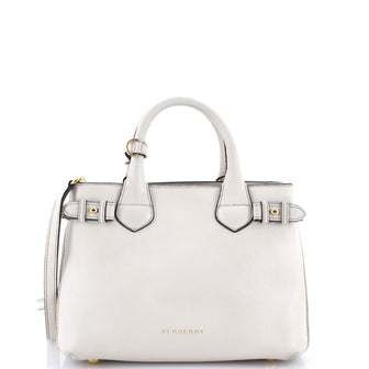 Burberry Banner Tote Leather and House Check Canvas Small