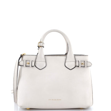 Burberry Banner Tote Leather and House Check Canvas Small