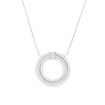 Tiffany & Co. T Circle Pendant Necklace 18K White Gold with Diamonds Large