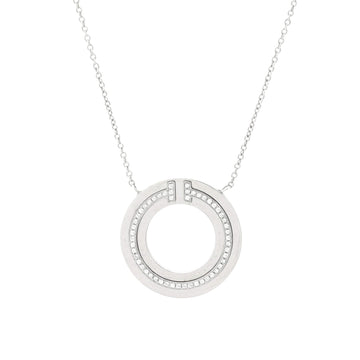 Tiffany & Co. T Circle Pendant Necklace 18K White Gold with Diamonds Large