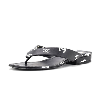Chanel Women's CC Coco Beach Thong Sandals Printed Leather