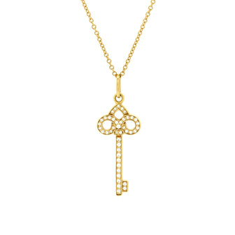 Tiffany & Co. Fleur de Lis Key Pendant Necklace 18K Yellow Gold and Diamonds Mini