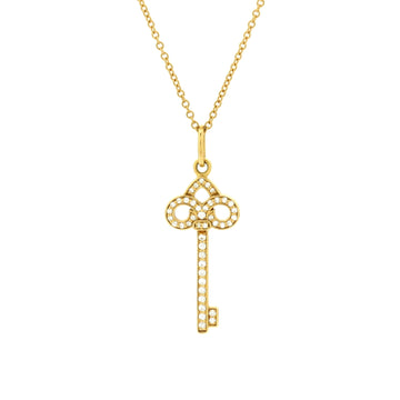 Tiffany & Co. Fleur de Lis Key Pendant Necklace 18K Yellow Gold and Diamonds Mini