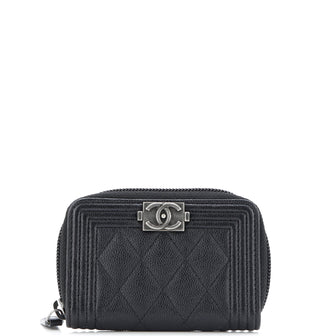 Chanel Boy Zip Coin Purse Quilted Caviar Small