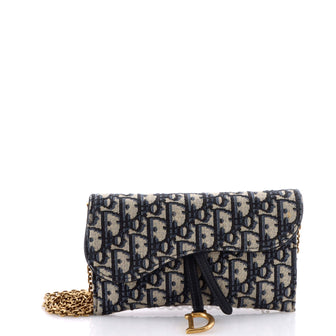 Christian Dior Saddle Chain Wallet Oblique Canvas