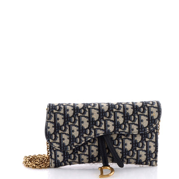Christian Dior Saddle Chain Wallet Oblique Canvas