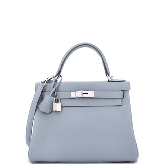 Hermes Kelly Handbag Blue Evercolor with Pallladium Hardware 28