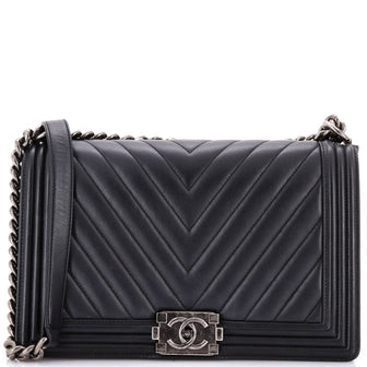 Chanel Boy Flap Bag Chevron Lambskin Old Medium