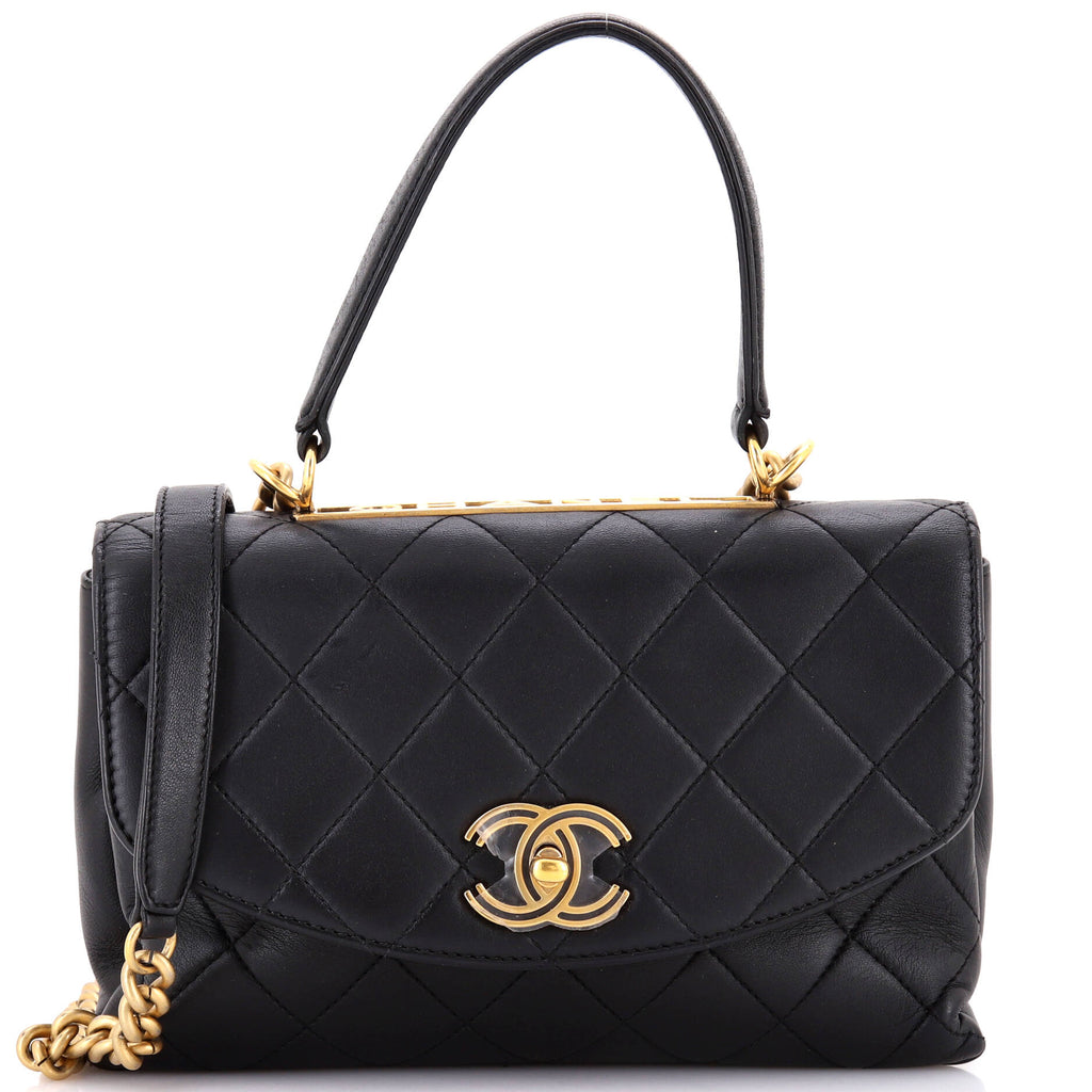 Chanel ドキュメントバッグ Chanel Trendy Spirit Top Handle Bag Quilted Lambskin Medium Black