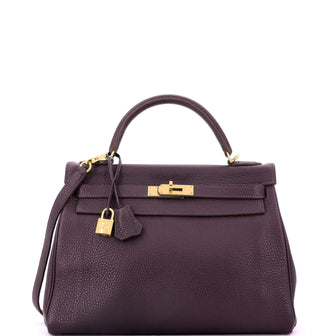 Hermes Kelly Handbag Purple Togo with Gold Hardware 32