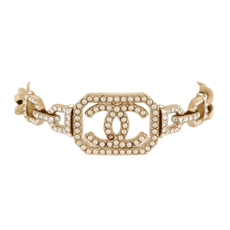 Chanel Vendome CC Chain Bracelet Metal with Crystals and Faux Pearls